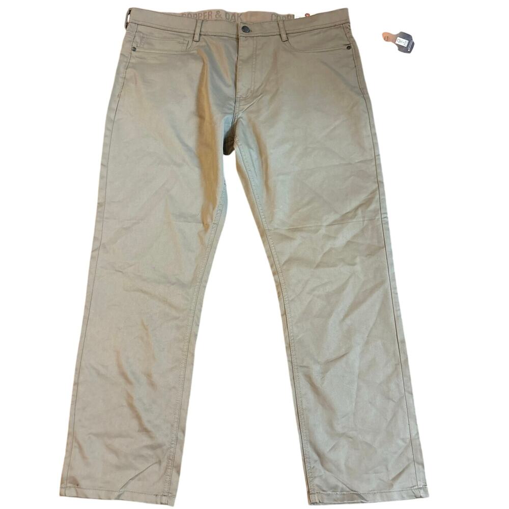Copper & Oak Men 38x30 Flex Comfort 5-Pocket Beige Pants Flat Front Low Impact